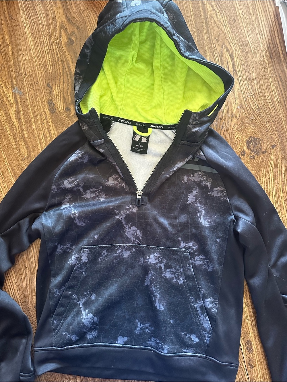 Russell Athletic Black & Neon Green Boys' Hoodie Sweatshirt